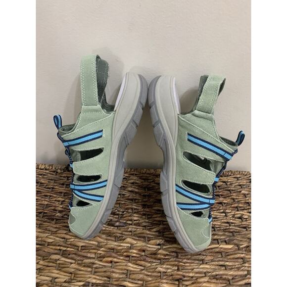 Lands' End Hiking Walking Sandals Closed Toe Adjustable Strap Green Blue 10D - Picture 3 of 9